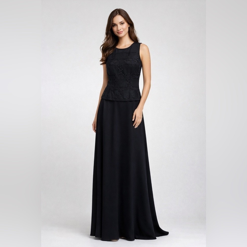 Karen Miller New York Womens Black Beaded Embroidered Evening Gown Dress Size 10